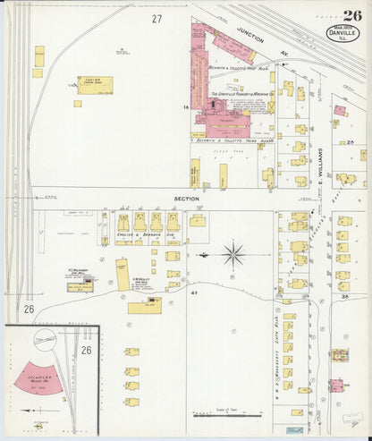 Sanborn Fire Insurance Map from Danville, Vermilion County, Illinois (1909), Sheet #0026 - Historic Sanborn Fire Insurance Map Print, vintage old map wall art, antique decor, genealogy gift, Illinois Illinois map