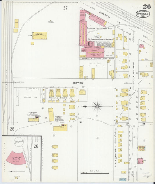Sanborn Fire Insurance Map from Danville, Vermilion County, Illinois (1909), Sheet #0026 - Historic Sanborn Fire Insurance Map Print, vintage old map wall art, antique decor, genealogy gift, Illinois Illinois map