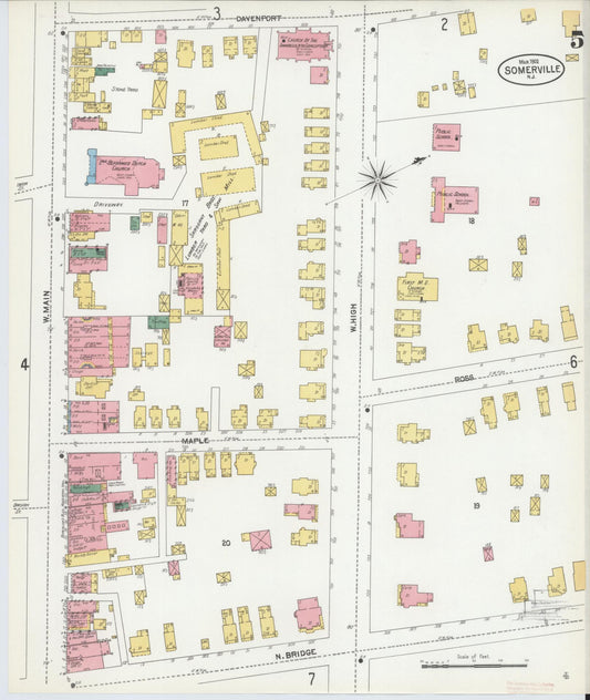 Sanborn Fire Insurance Map from Somerville, Somerset County, New Jersey (1902), Sheet #0005 - Historic Sanborn Fire Insurance Map Print, vintage old map wall art, antique decor, genealogy gift, New Jersey New Jersey map