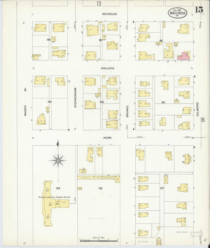 Sanborn Fire Insurance Map from Waycross, Ware County, Georgia (1908), Sheet #0015 - Complete Map Set gallery image, historic Sanborn map, vintage wall art, Georgia Georgia