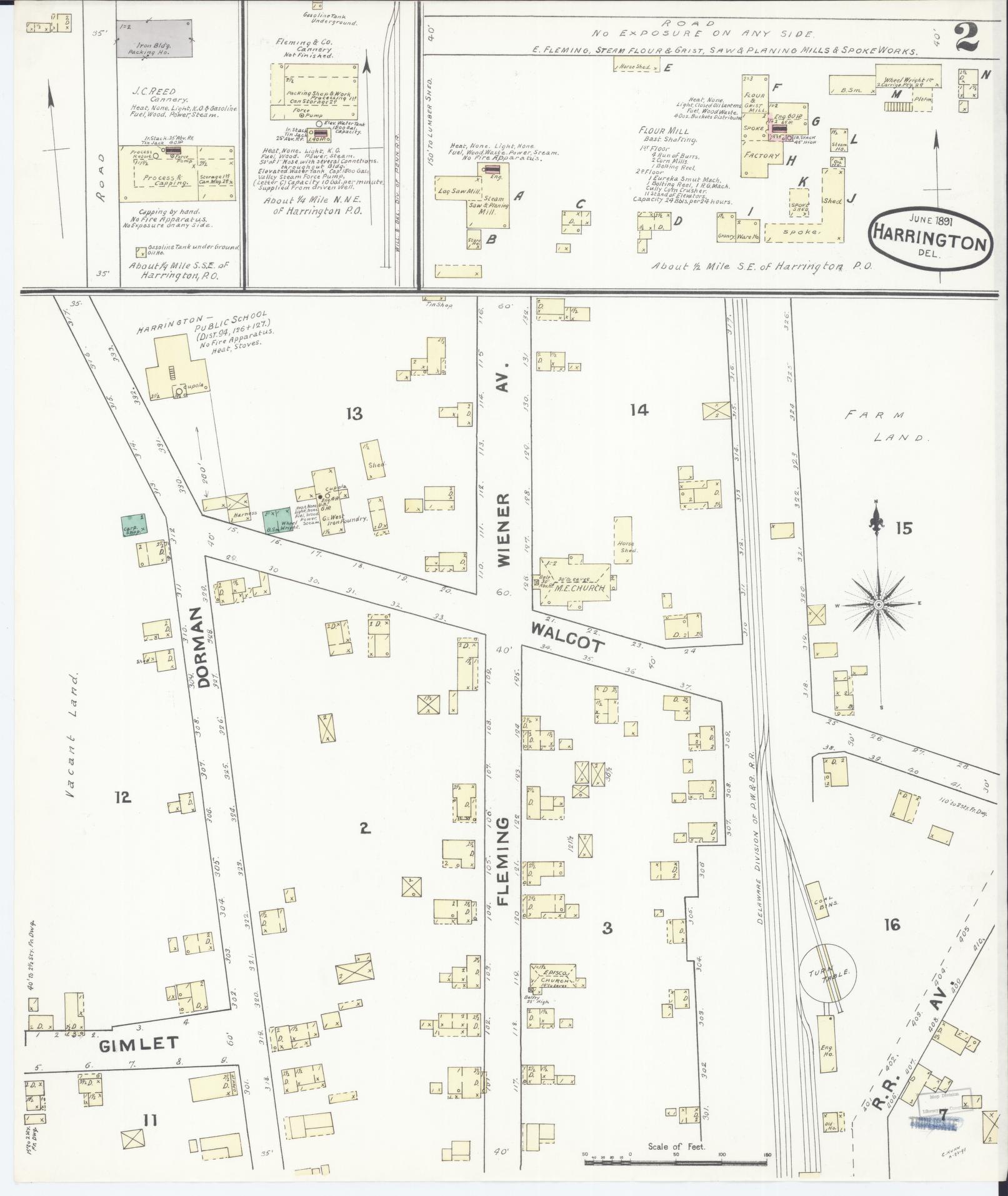 Sanborn Fire Insurance Map from Harrington, Kent County, Delaware (1891), Sheet #0002 - Complete Map Set gallery image, historic Sanborn map, vintage wall art, Delaware Delaware
