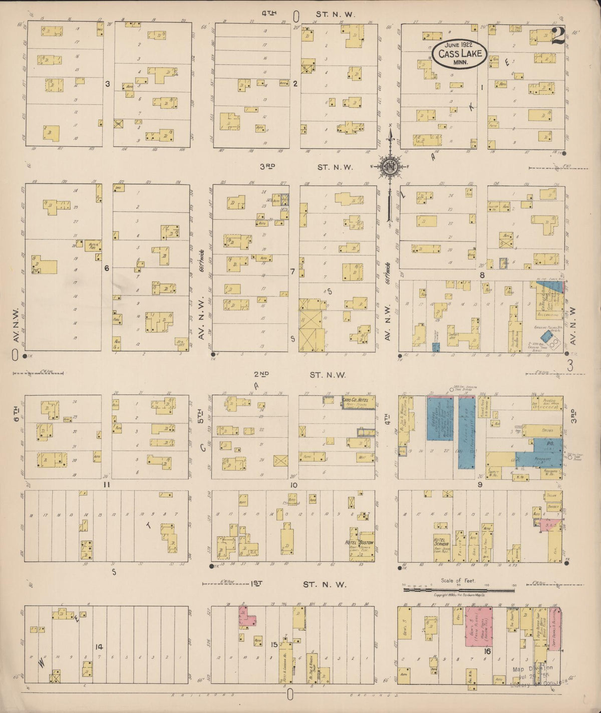 Sanborn Fire Insurance Map from Cass Lake, Cass County, Minnesota (1922), Sheet #0002 - Complete Map Set gallery image, historic Sanborn map, vintage wall art, Minnesota Minnesota