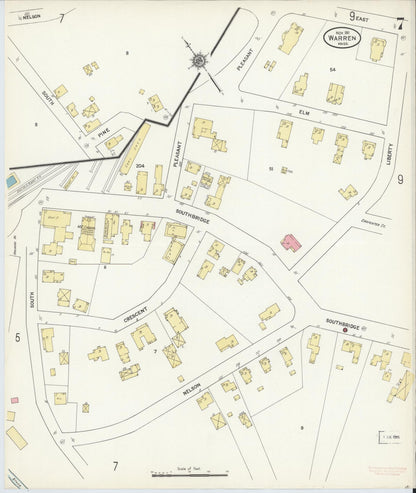 Sanborn Fire Insurance Map from Warren, Worcester County, Massachusetts (1911), Sheet #0007 - Complete Map Set gallery image, historic Sanborn map, vintage wall art, Massachusetts Massachusetts
