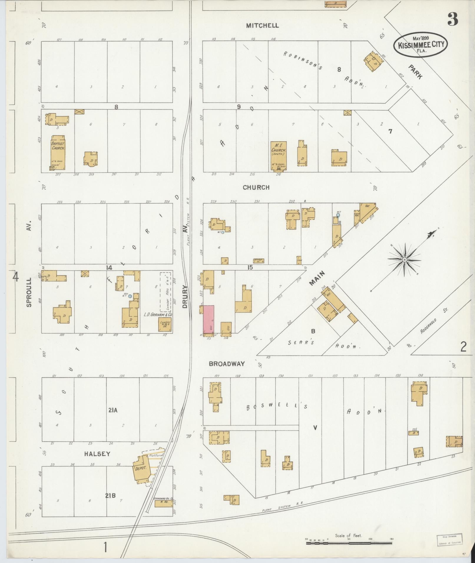 Sanborn Fire Insurance Map from Kissimmee, Osceola County, Florida (1899), Sheet #0003 - Complete Map Set gallery image, historic Sanborn map, vintage wall art, Florida Florida