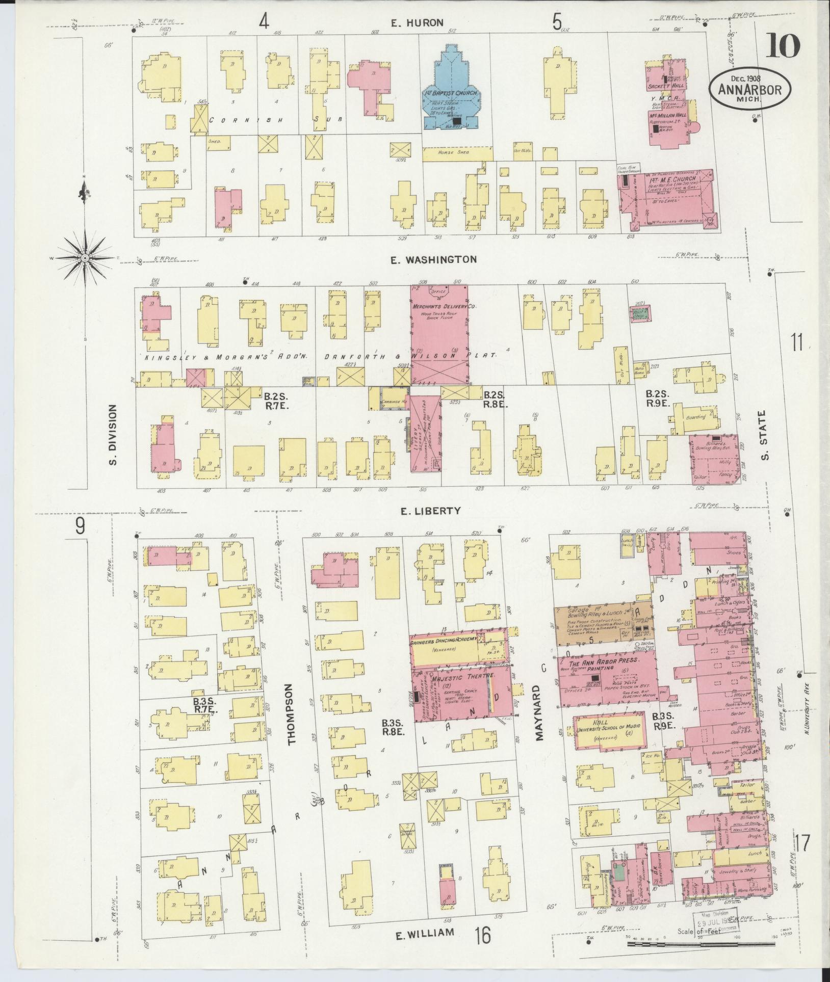 Sanborn Fire Insurance Map from Ann Arbor, Washtenaw County, Michigan (1908), Sheet #0010 - Complete Map Set gallery image, historic Sanborn map, vintage wall art, Michigan Michigan