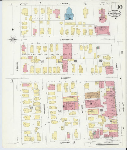 Sanborn Fire Insurance Map from Ann Arbor, Washtenaw County, Michigan (1908), Sheet #0010 - Complete Map Set gallery image, historic Sanborn map, vintage wall art, Michigan Michigan