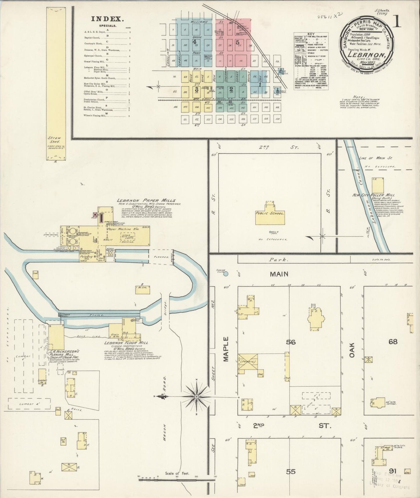 Sanborn Fire Insurance Map from Lebanon, Linn County, Oregon (1892), Sheet #0001 - Complete Map Set gallery image, historic Sanborn map, vintage wall art, Oregon Oregon