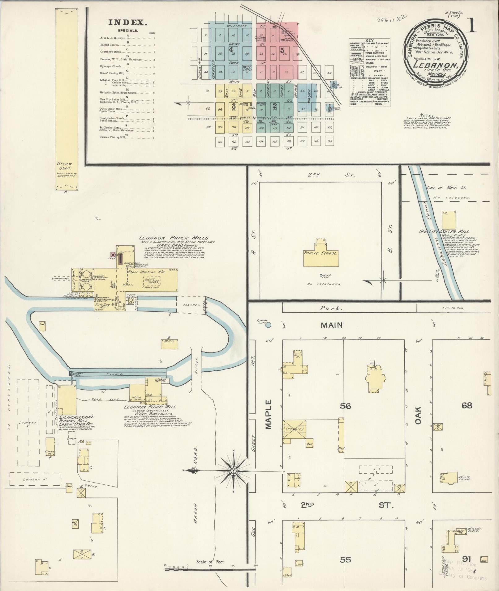 Sanborn Fire Insurance Map from Lebanon, Linn County, Oregon (1892), Sheet #0001 - Complete Map Set gallery image, historic Sanborn map, vintage wall art, Oregon Oregon
