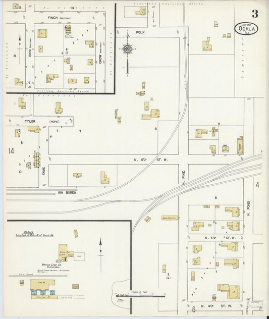 Sanborn Fire Insurance Map from Ocala, Marion County, Florida (1912), Sheet #0003 - Historic Sanborn Fire Insurance Map Print, vintage old map wall art, antique decor, genealogy gift, Florida Florida map