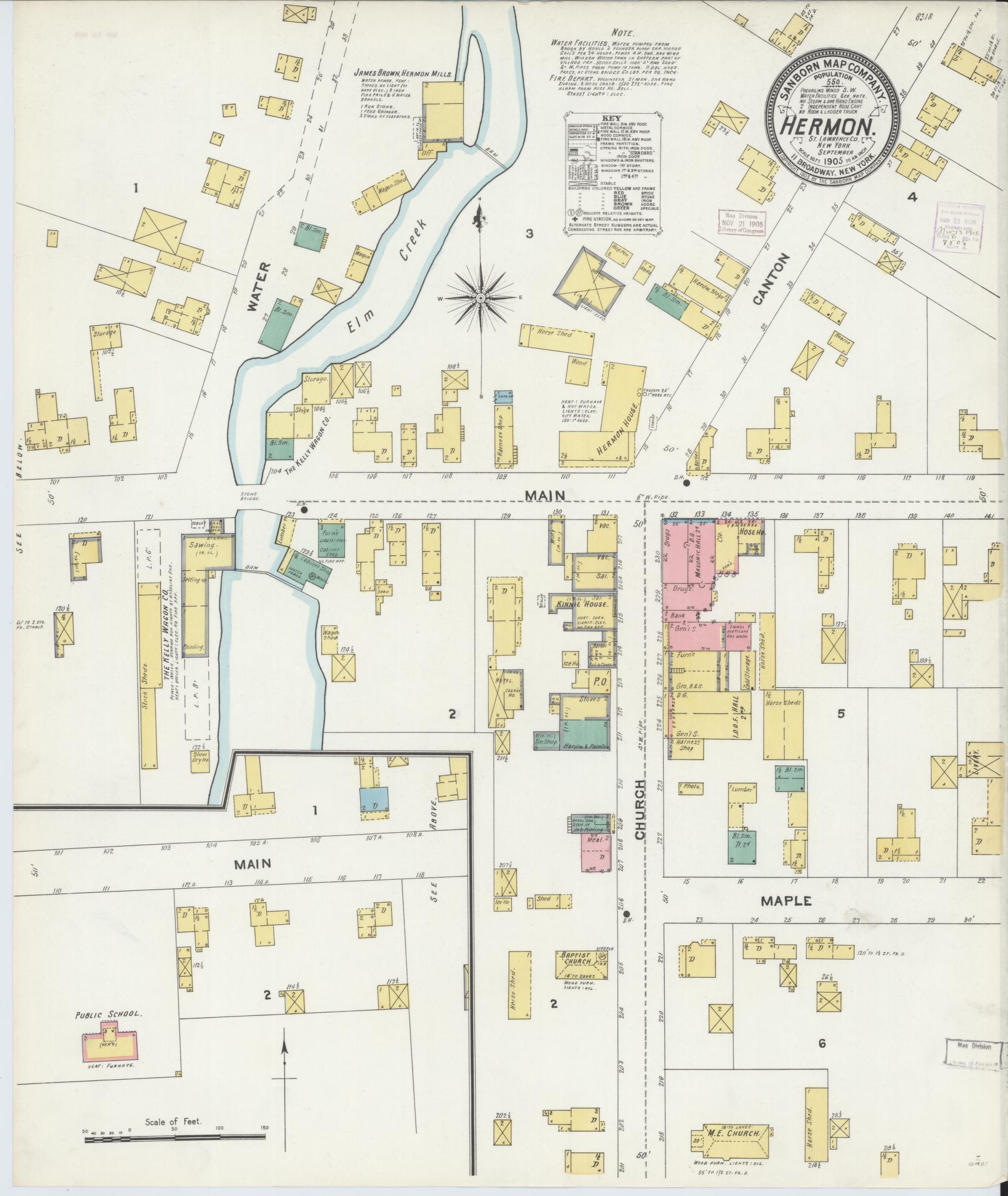Sanborn Fire Insurance Map from Hermon, Saint Lawrence County, New York. (1905) – Historic Sanborn Fire Insurance Map Print