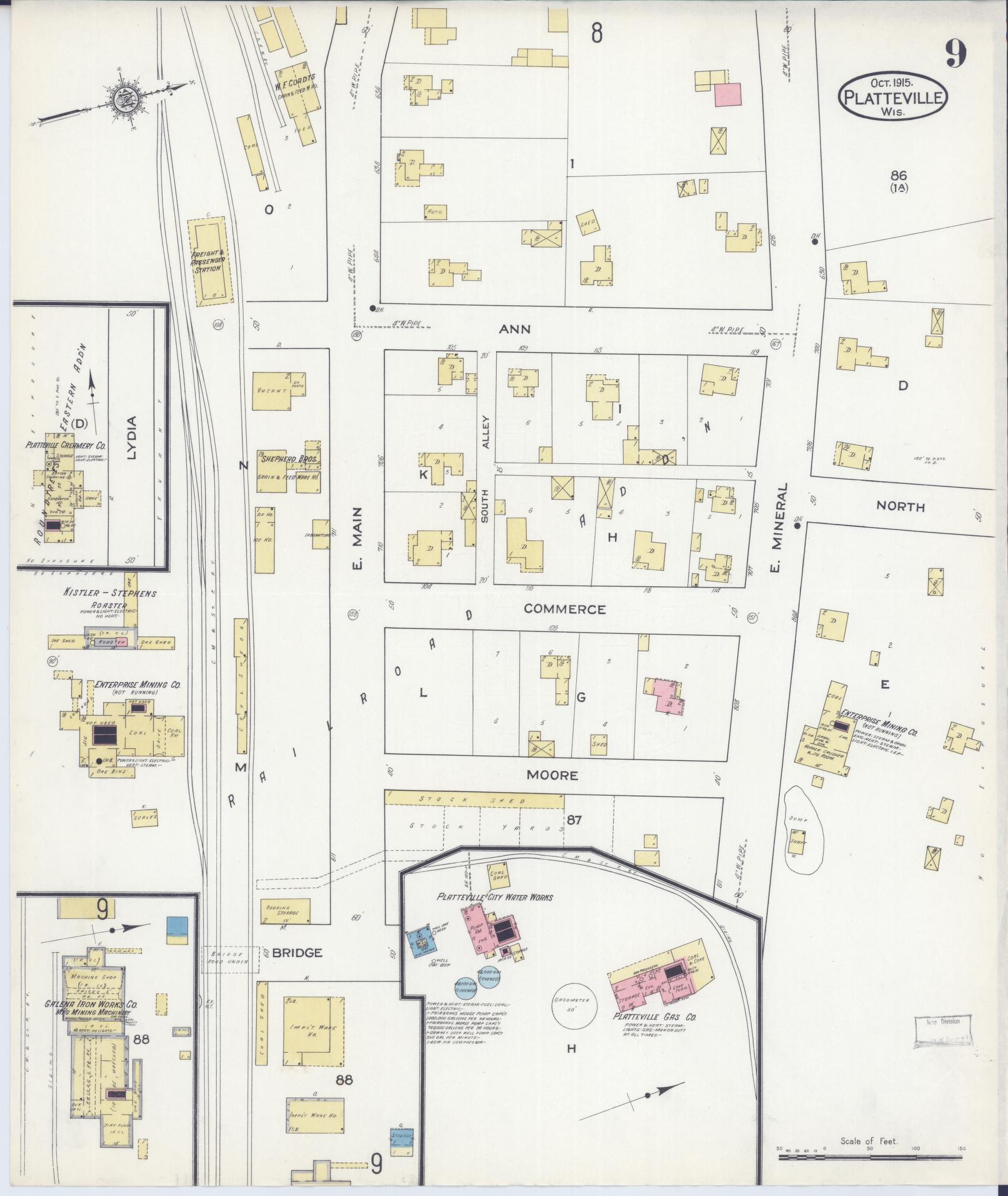 Sanborn Fire Insurance Map from Platteville, Grant County, Wisconsin (1915), Sheet #0009 - Complete Map Set gallery image, historic Sanborn map, vintage wall art, Wisconsin Wisconsin