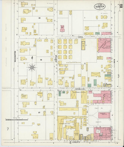 Sanborn Fire Insurance Map from Sumter, Sumter County, South Carolina (1902), Sheet #0002 - Complete Map Set gallery image, historic Sanborn map, vintage wall art, South Carolina South Carolina