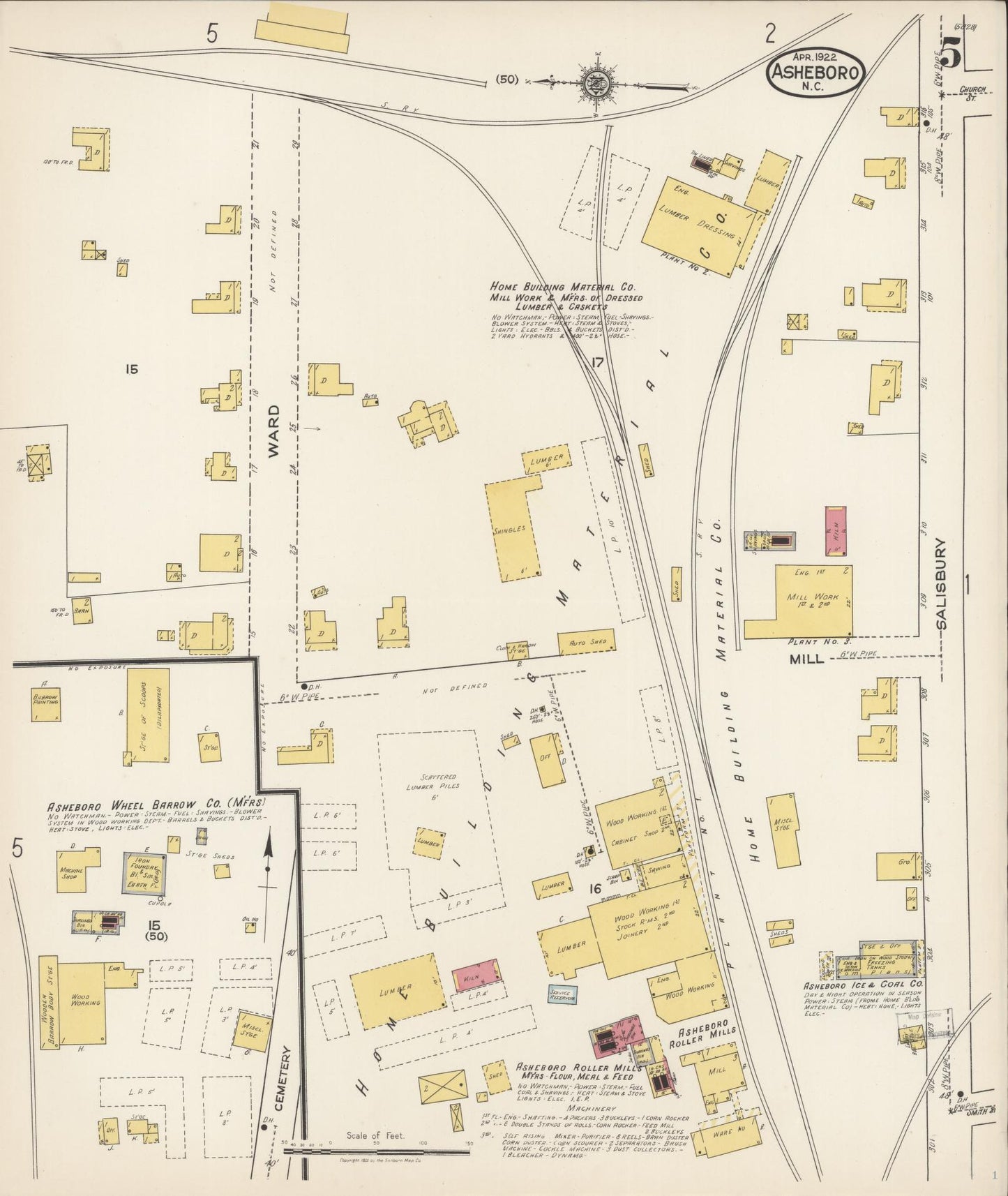 Sanborn Fire Insurance Map from Asheboro, Randolph County, North Carolina (1922), Sheet #0005 - Complete Map Set gallery image, historic Sanborn map, vintage wall art, North Carolina North Carolina