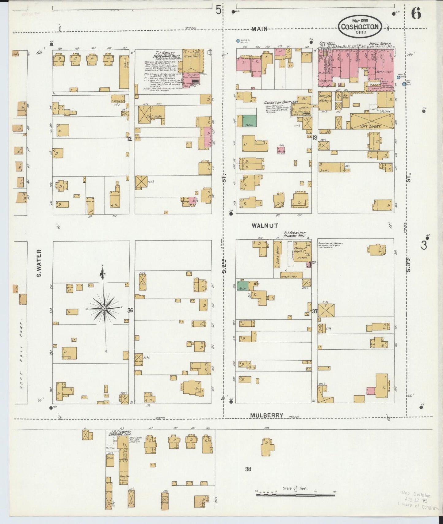 Sanborn Fire Insurance Map from Coshocton, Coshocton County, Ohio (1899), Sheet #0006 - Historic Sanborn Fire Insurance Map Print, vintage old map wall art, antique decor, genealogy gift, Ohio Ohio map