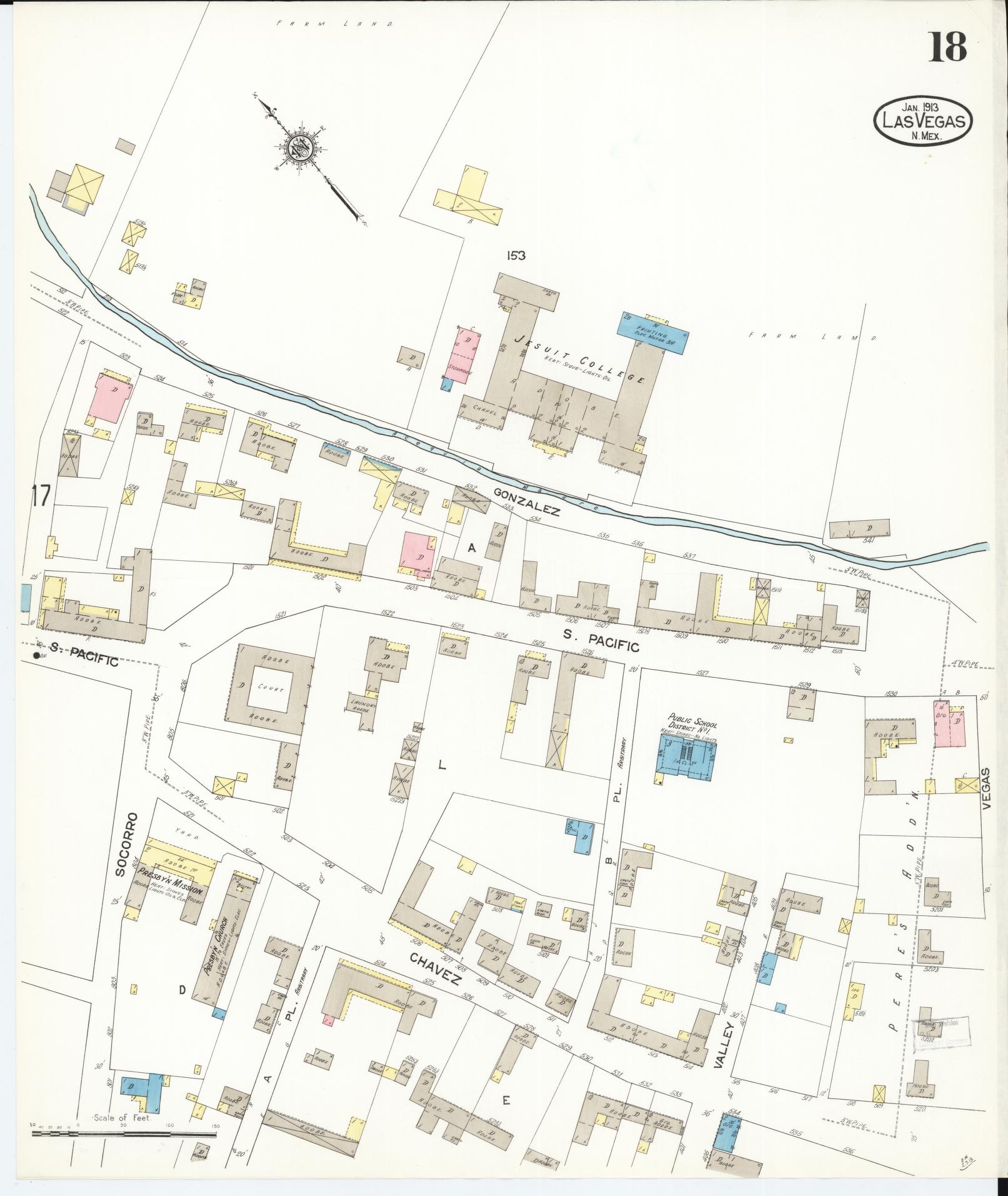 Sanborn Fire Insurance Map from Las Vegas, San Miguel County, New Mexico (1913), Sheet #0018 - Complete Map Set gallery image, historic Sanborn map, vintage wall art, New Mexico New Mexico