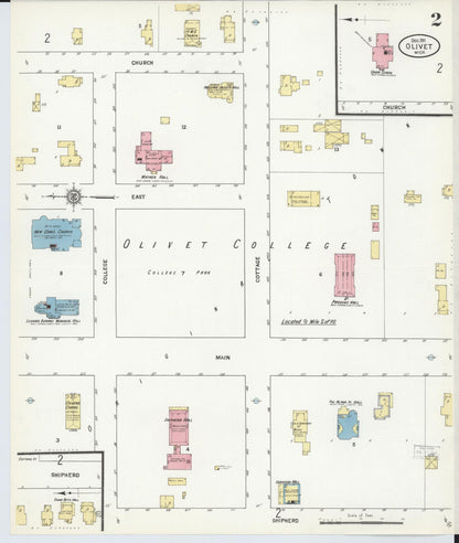 Sanborn Fire Insurance Map from Olivet, Eaton County, Michigan (1911), Sheet #0002 - Complete Map Set gallery image, historic Sanborn map, vintage wall art, Michigan Michigan