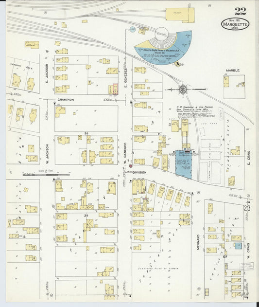 Sanborn Fire Insurance Map from Marquette, Marquette County, Michigan (1911), Sheet #0022 - Historic Sanborn Fire Insurance Map Print, vintage old map wall art, antique decor, genealogy gift, Michigan Michigan map