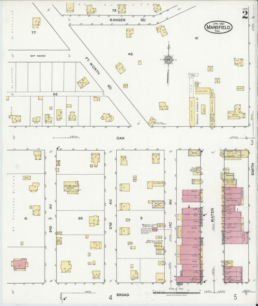 Sanborn Fire Insurance Map from Mansfield, Tarrant County, Texas (1921), Sheet #0002 - Historic Sanborn Fire Insurance Map Print, vintage old map wall art, antique decor, genealogy gift, Texas Texas map