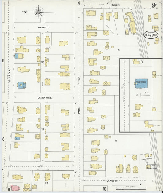 Sanborn Fire Insurance Map from Medina, Orleans County, New York (1904), Sheet #0009 - Historic Sanborn Fire Insurance Map Print, vintage old map wall art, antique decor, genealogy gift, New York New York map