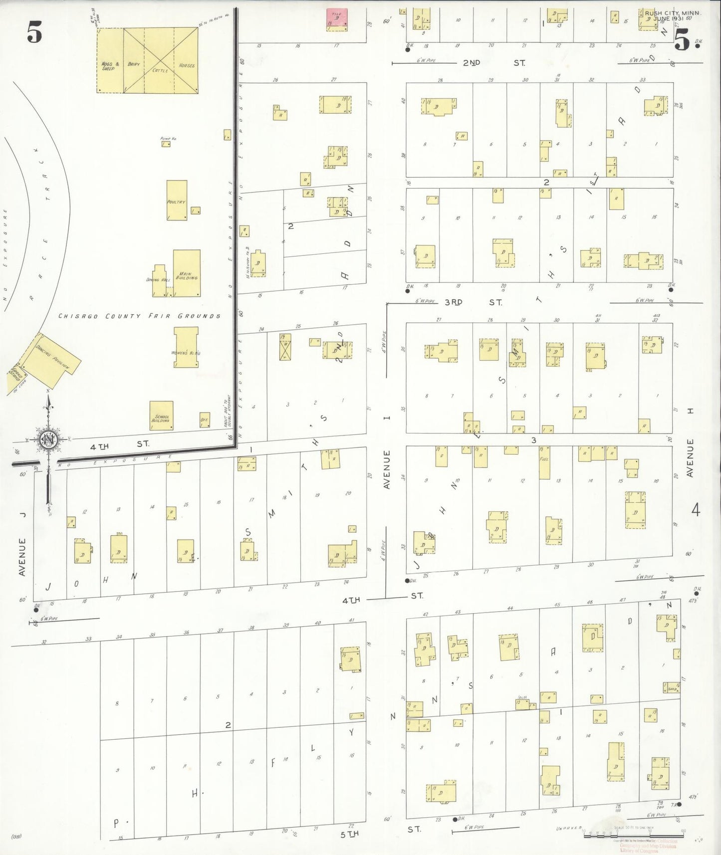 Sanborn Fire Insurance Map from Rush City, Chisago County, Minnesota (1931), Sheet #0005 - Complete Map Set gallery image, historic Sanborn map, vintage wall art, Minnesota Minnesota