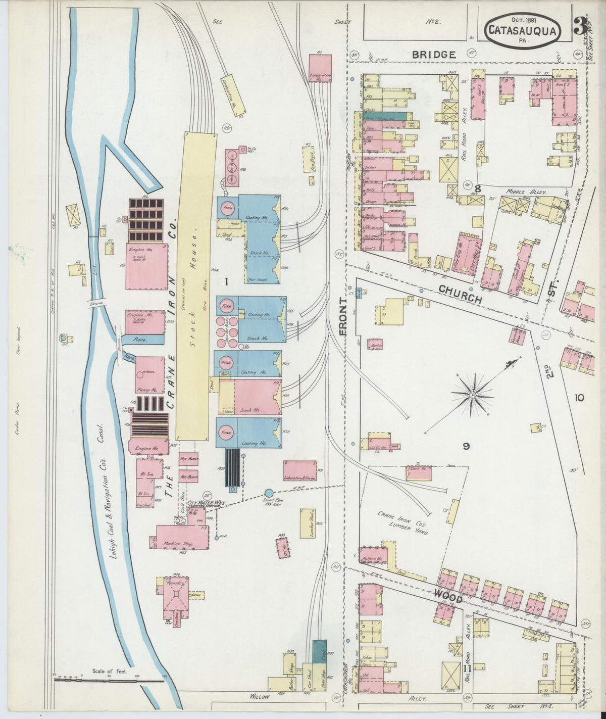 Sanborn Fire Insurance Map from Catasauqua, Lehigh County, Pennsylvania (1891), Sheet #0003 - Complete Map Set gallery image, historic Sanborn map, vintage wall art, Pennsylvania Pennsylvania
