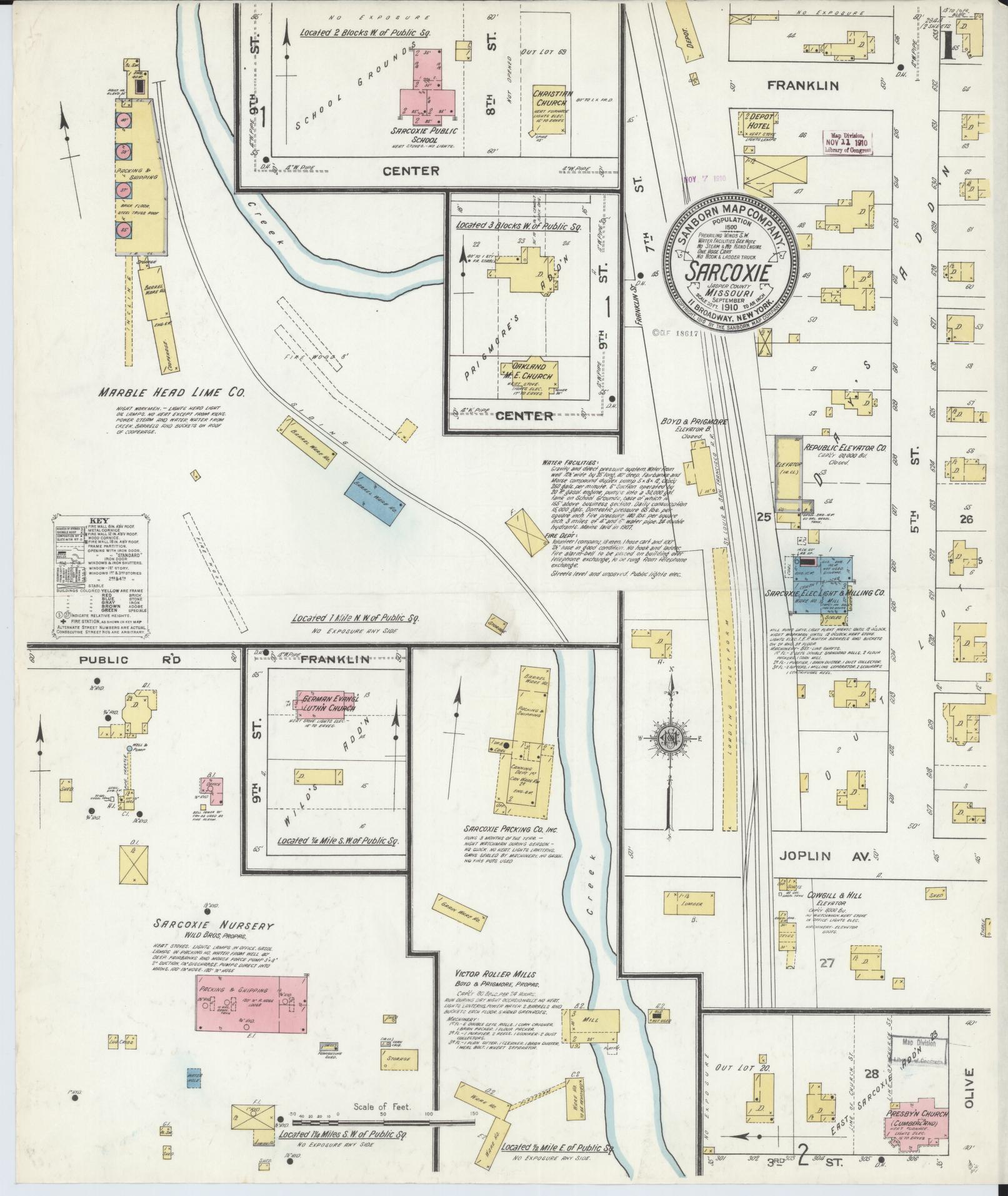 Sanborn Fire Insurance Map from Sarcoxie, Jasper County, Missouri (1910), Sheet #0001 - Complete Map Set gallery image, historic Sanborn map, vintage wall art, Missouri Missouri