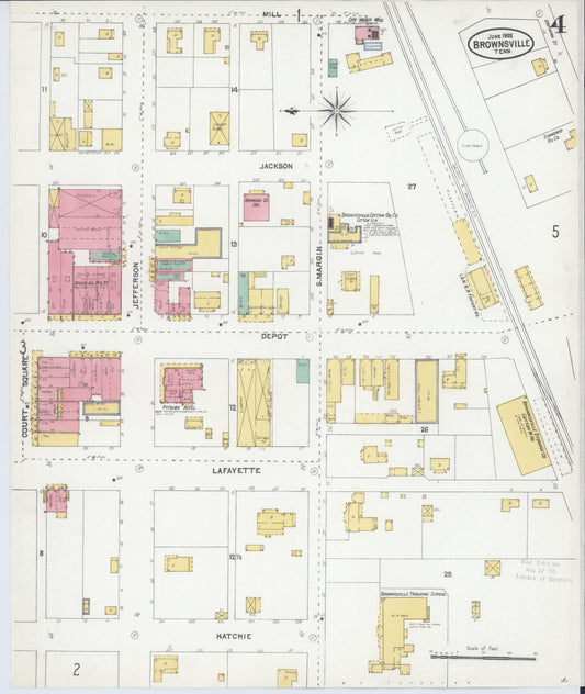 Sanborn Fire Insurance Map from Brownsville, Haywood County, Tennessee (1905), Sheet #0004 - Historic Sanborn Fire Insurance Map Print, vintage old map wall art, antique decor, genealogy gift, Tennessee Tennessee map