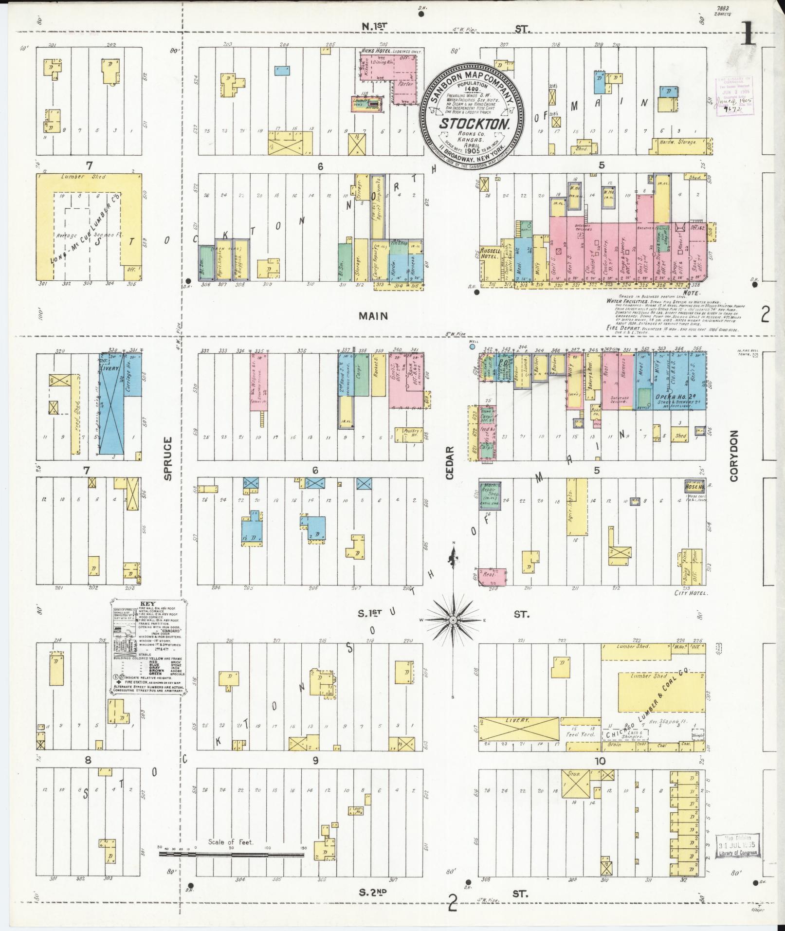 Sanborn Fire Insurance Map from Stockton, Rooks County, Kansas (1905), Sheet #0001 - Historic Sanborn Fire Insurance Map Print, vintage old map wall art, antique decor, genealogy gift, Kansas Kansas map