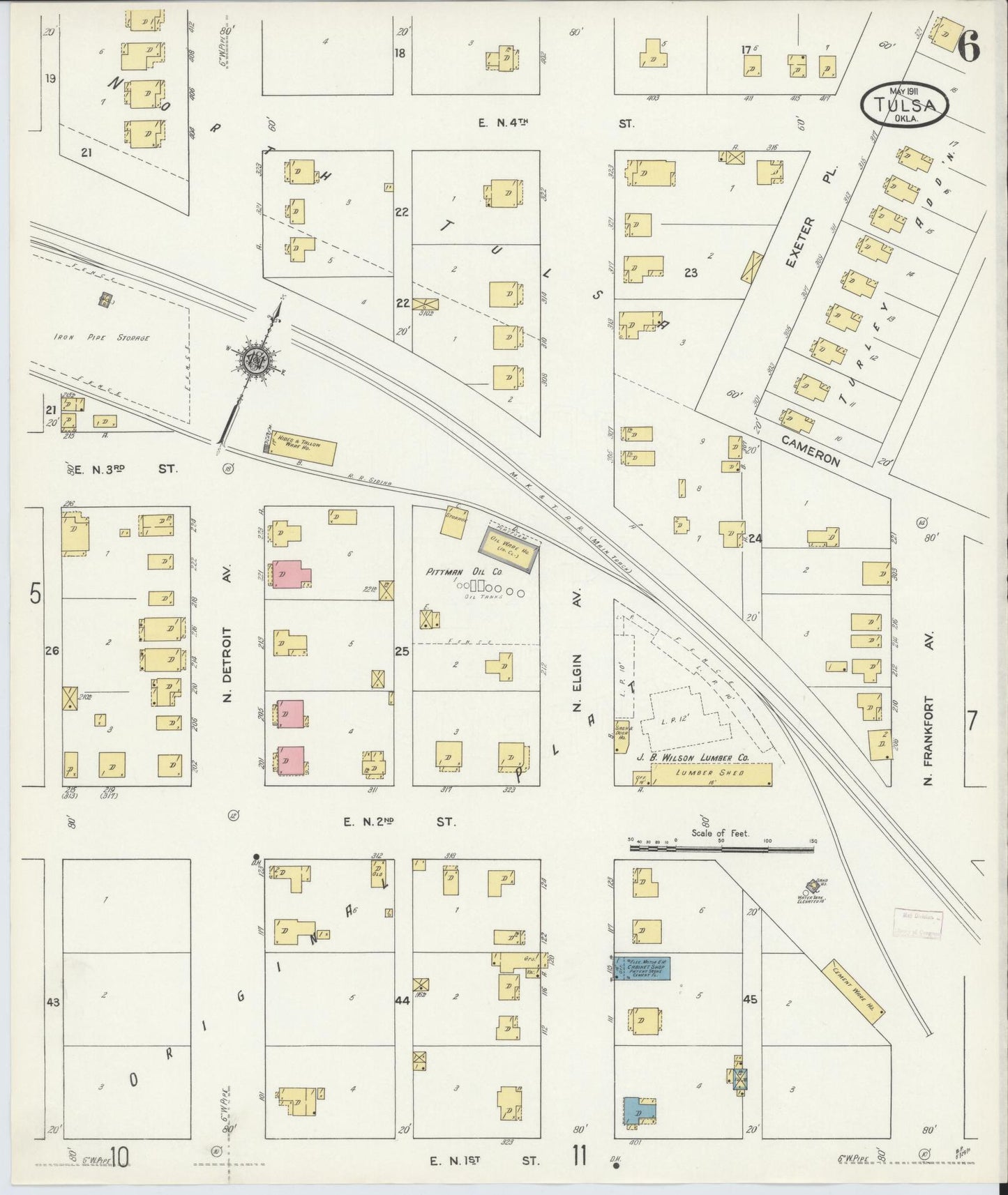 Sanborn Fire Insurance Map from Tulsa, Tulsa County, Oklahoma (1911), Sheet #0006 - Complete Map Set gallery image, historic Sanborn map, vintage wall art, Oklahoma Oklahoma