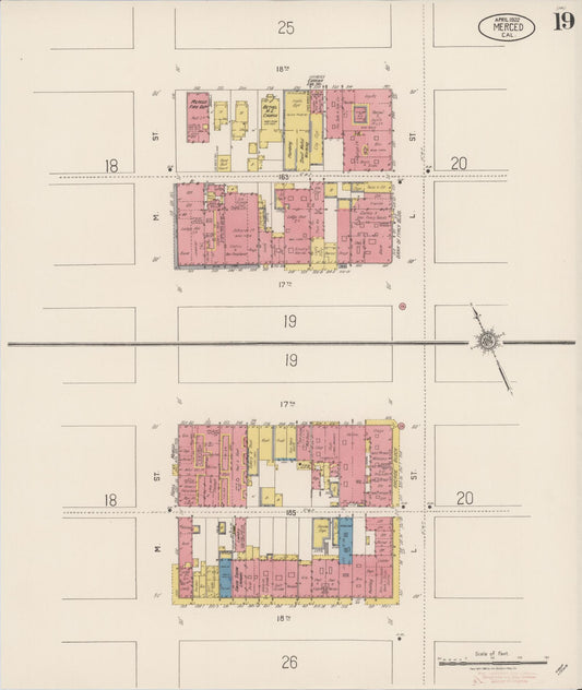 Sanborn Fire Insurance Map from Merced, Merced County, California (1922), Sheet #0019 - Historic Sanborn Fire Insurance Map Print, vintage old map wall art, antique decor, genealogy gift, California California map