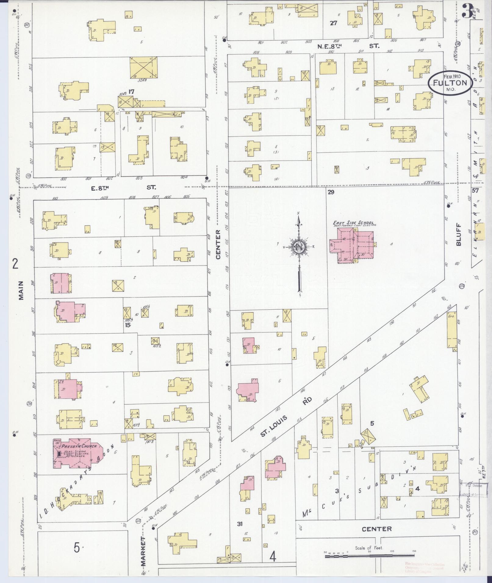 Sanborn Fire Insurance Map from Fulton, Callaway County, Missouri (1910), Sheet #0003 - Historic Sanborn Fire Insurance Map Print, vintage old map wall art, antique decor, genealogy gift, Missouri Missouri map