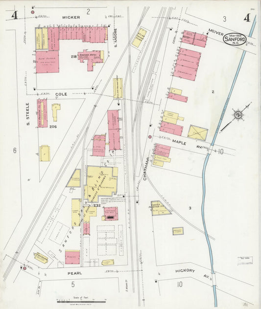 Sanborn Fire Insurance Map from Sanford, Lee County, North Carolina (1925), Sheet #0004 - Historic Sanborn Fire Insurance Map Print, vintage old map wall art, antique decor, genealogy gift, North Carolina North Carolina map