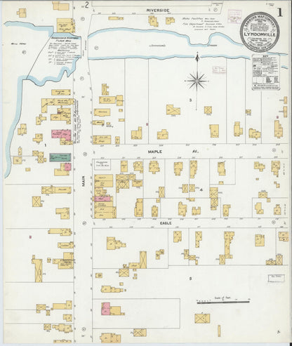 Sanborn Fire Insurance Map from Lyndonville, Orleans County, New York (1906), Sheet #0001 - Complete Map Set gallery image, historic Sanborn map, vintage wall art, New York New York