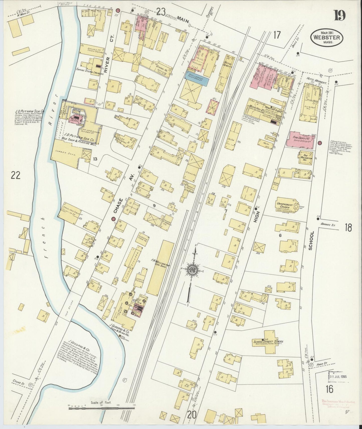 Sanborn Fire Insurance Map from Webster, Worcester County, Massachusetts (1911), Sheet #0019 - Complete Map Set gallery image, historic Sanborn map, vintage wall art, Massachusetts Massachusetts