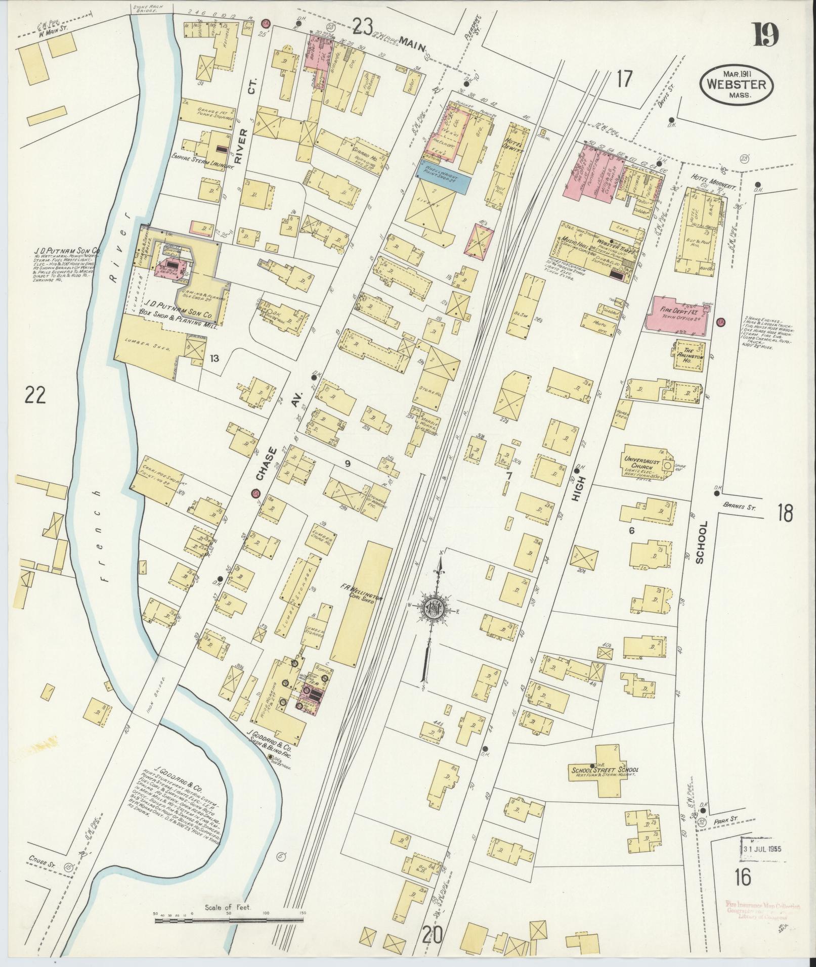 Sanborn Fire Insurance Map from Webster, Worcester County, Massachusetts (1911), Sheet #0019 - Complete Map Set gallery image, historic Sanborn map, vintage wall art, Massachusetts Massachusetts
