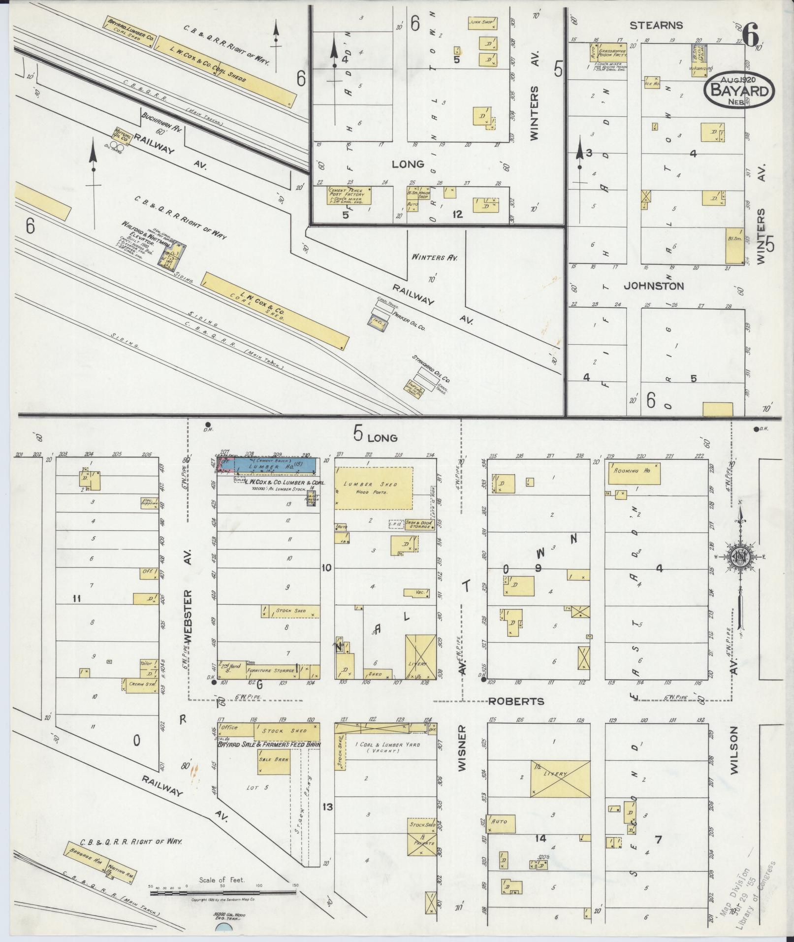 Sanborn Fire Insurance Map from Bayard, Morrill County, Nebraska (1920), Sheet #0006 - Historic Sanborn Fire Insurance Map Print, vintage old map wall art, antique decor, genealogy gift, Nebraska Nebraska map