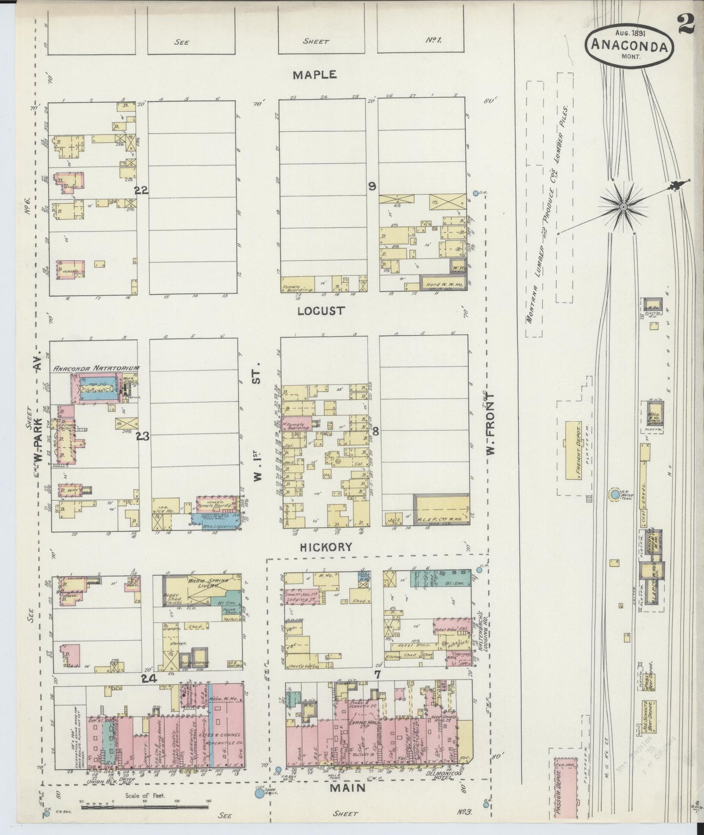 Sanborn Fire Insurance Map from Anaconda, Deer Lodge County, Montana (1891), Sheet #0002 - Complete Map Set gallery image, historic Sanborn map, vintage wall art, Montana Montana
