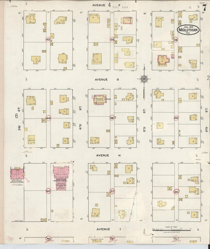 Sanborn Fire Insurance Map from Midlothian, Ellis County, Texas (1944), Sheet #0007 - Complete Map Set gallery image, historic Sanborn map, vintage wall art, Texas Texas