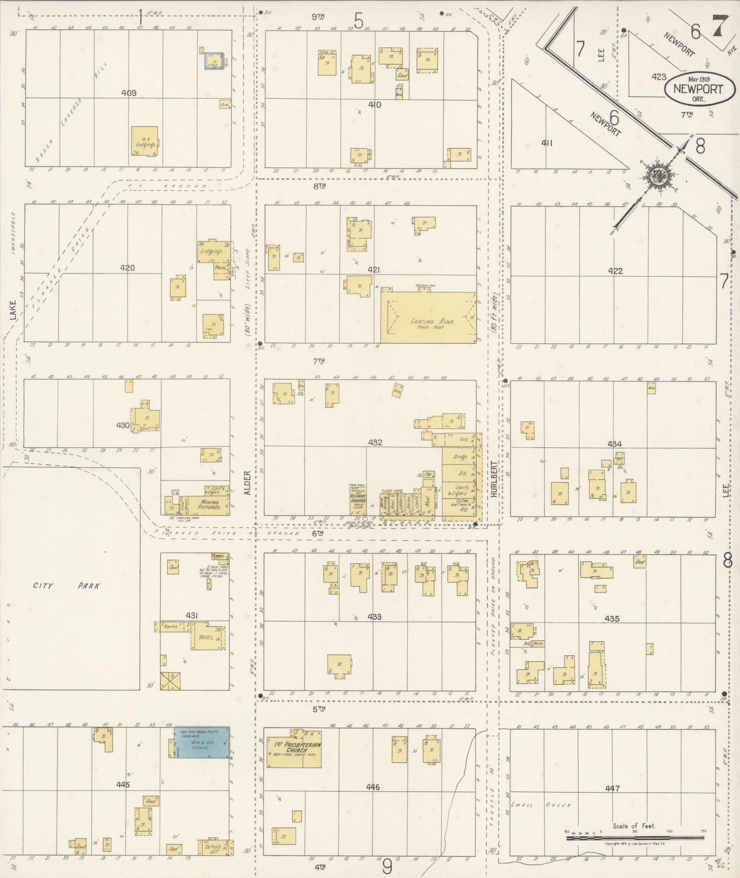 Sanborn Fire Insurance Map from Newport, Lincoln County, Oregon (1919), Sheet #0007 - Complete Map Set gallery image, historic Sanborn map, vintage wall art, Oregon Oregon