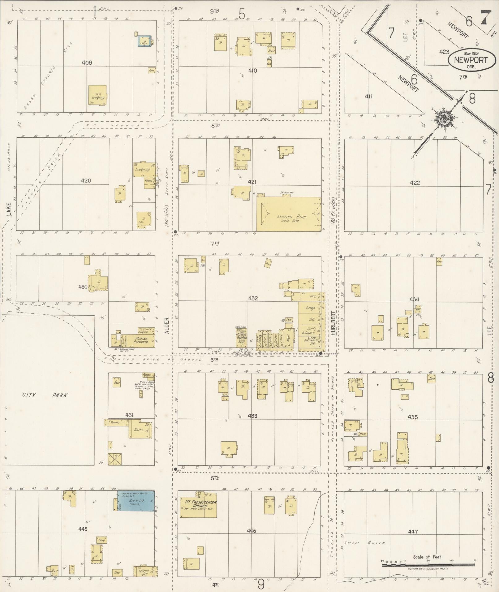 Sanborn Fire Insurance Map from Newport, Lincoln County, Oregon (1919), Sheet #0007 - Complete Map Set gallery image, historic Sanborn map, vintage wall art, Oregon Oregon
