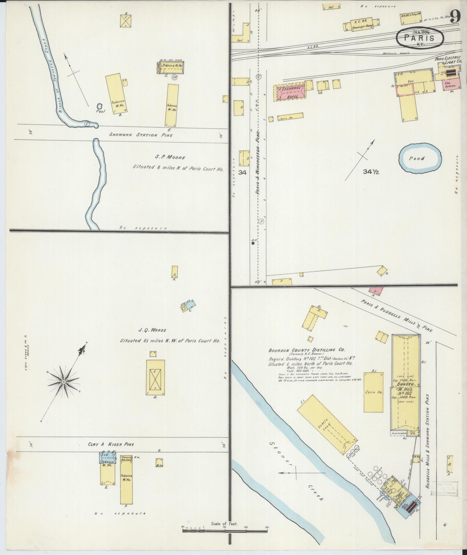 Sanborn Fire Insurance Map from Paris, Bourbon County, Kentucky (1896), Sheet #0009 - Complete Map Set gallery image, historic Sanborn map, vintage wall art, Kentucky Kentucky
