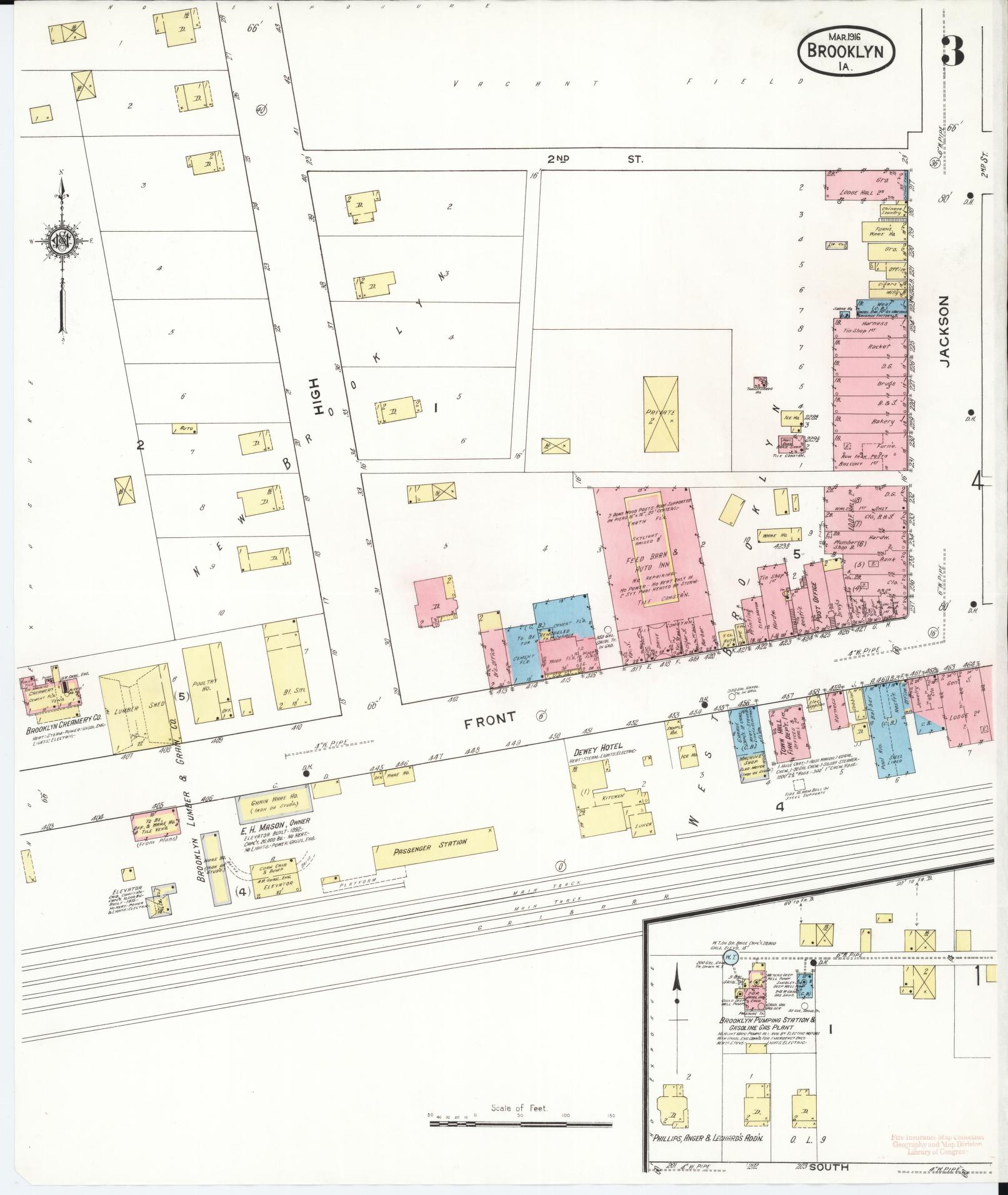 Sanborn Fire Insurance Map from Brooklyn, Poweshiek County, Iowa (1916), Sheet #0003 - Historic Sanborn Fire Insurance Map Print, vintage old map wall art