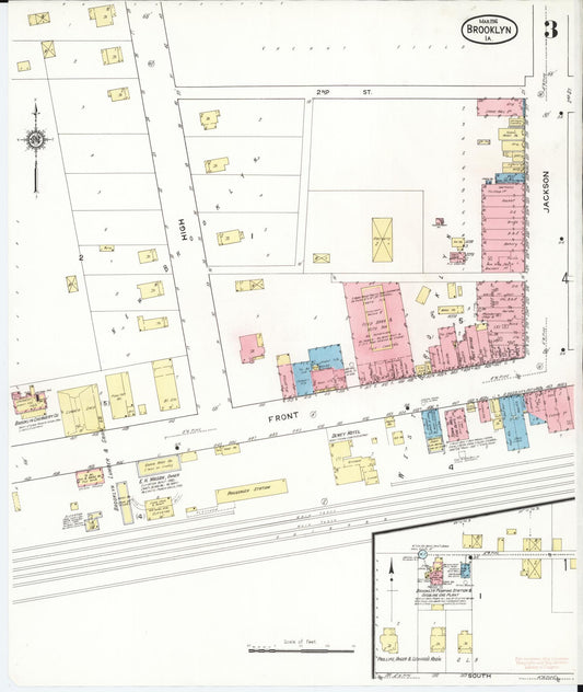 Sanborn Fire Insurance Map from Brooklyn, Poweshiek County, Iowa (1916), Sheet #0003 - Historic Sanborn Fire Insurance Map Print, vintage old map wall art