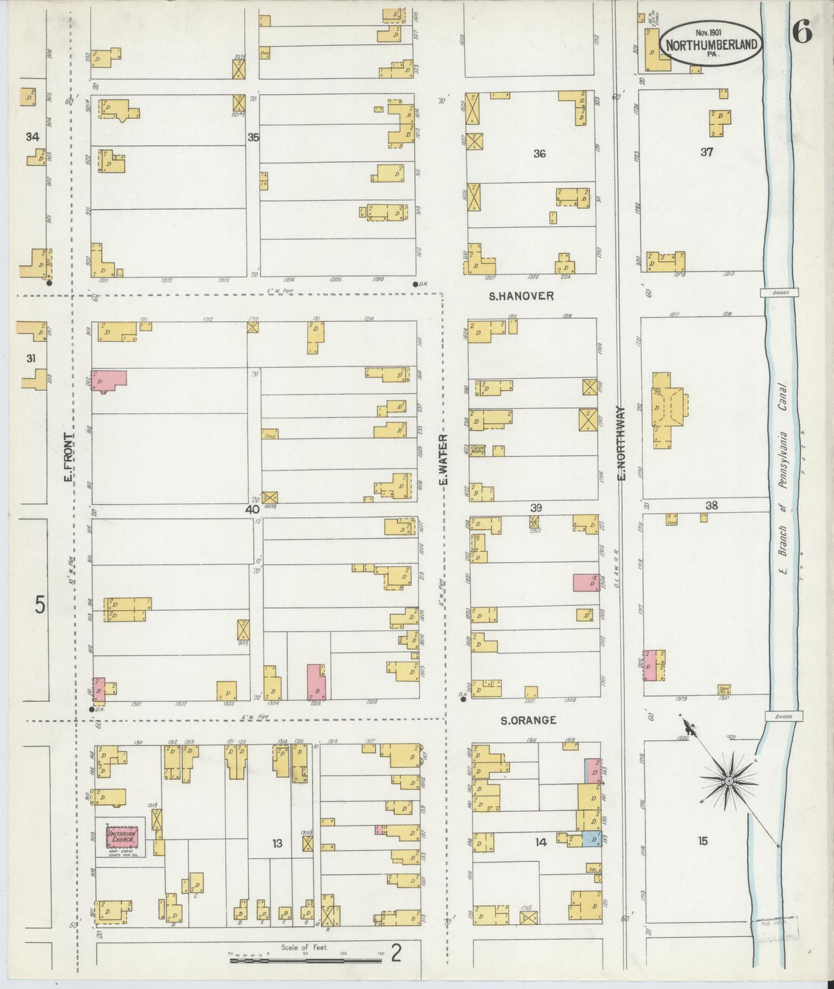 Sanborn Fire Insurance Map from Northumberland, Northumberland County, Pennsylvania (1901), Sheet #0006 - Historic Sanborn Fire Insurance Map Print, vintage old map wall art, antique decor, genealogy gift, Pennsylvania Pennsylvania map
