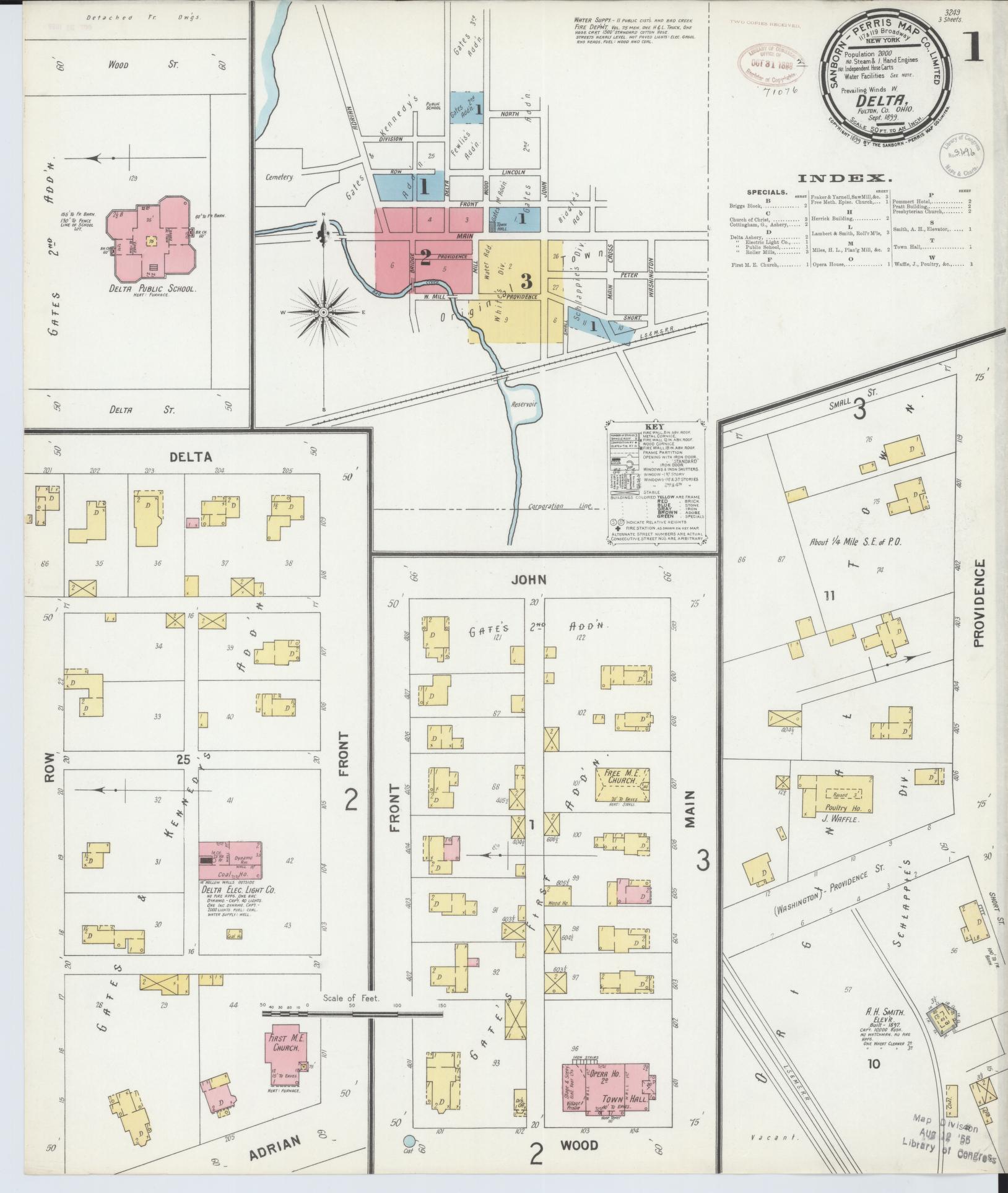 Sanborn Fire Insurance Map from Delta, Fulton County, Ohio (1899), Sheet #0001 - Historic Sanborn Fire Insurance Map Print, vintage old map wall art, antique decor, genealogy gift, Ohio Ohio map