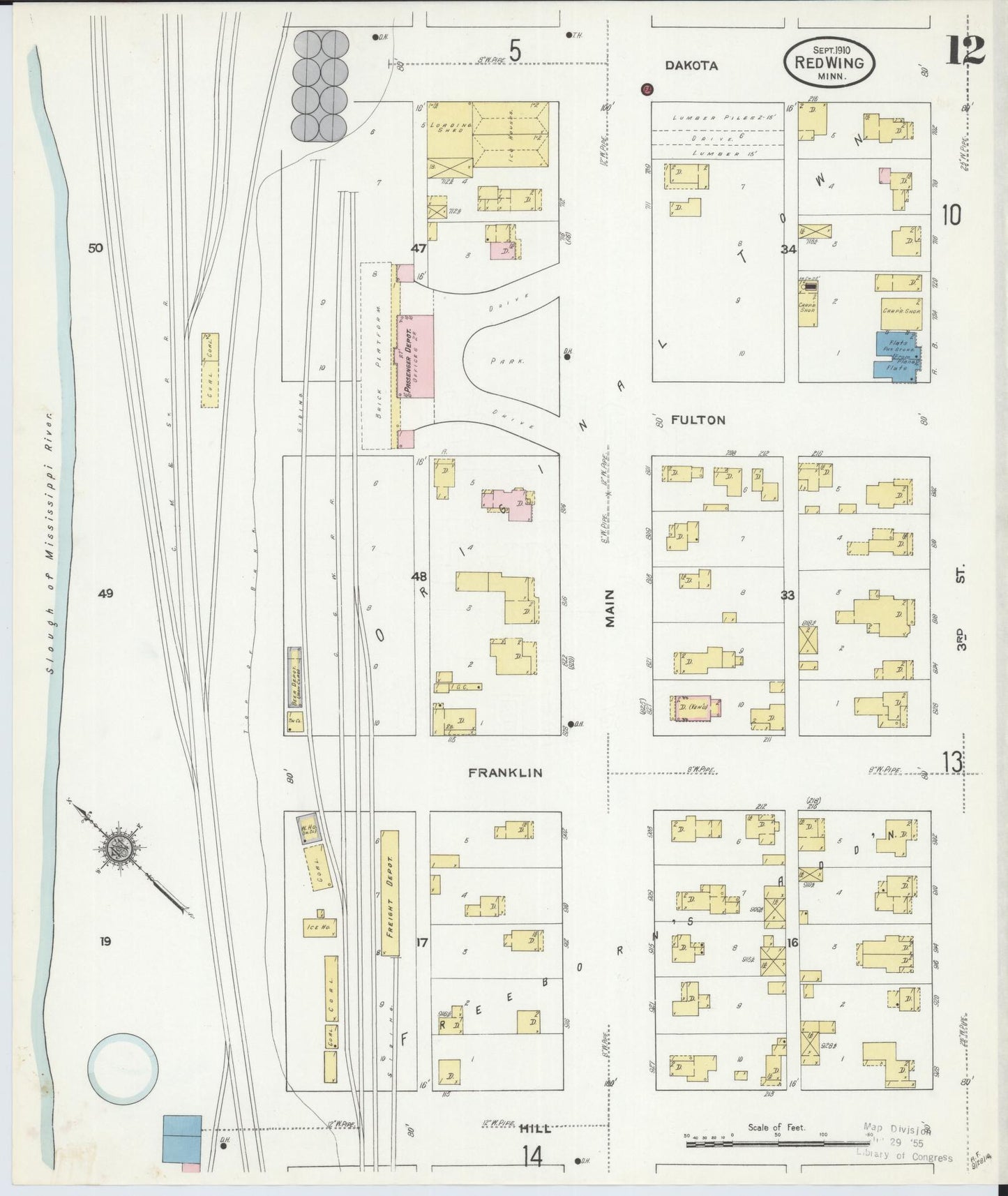 Sanborn Fire Insurance Map from Red Wing, Goodhue County, Minnesota (1910), Sheet #0012 - Historic Sanborn Fire Insurance Map Print, vintage old map wall art, antique decor, genealogy gift, Minnesota Minnesota map