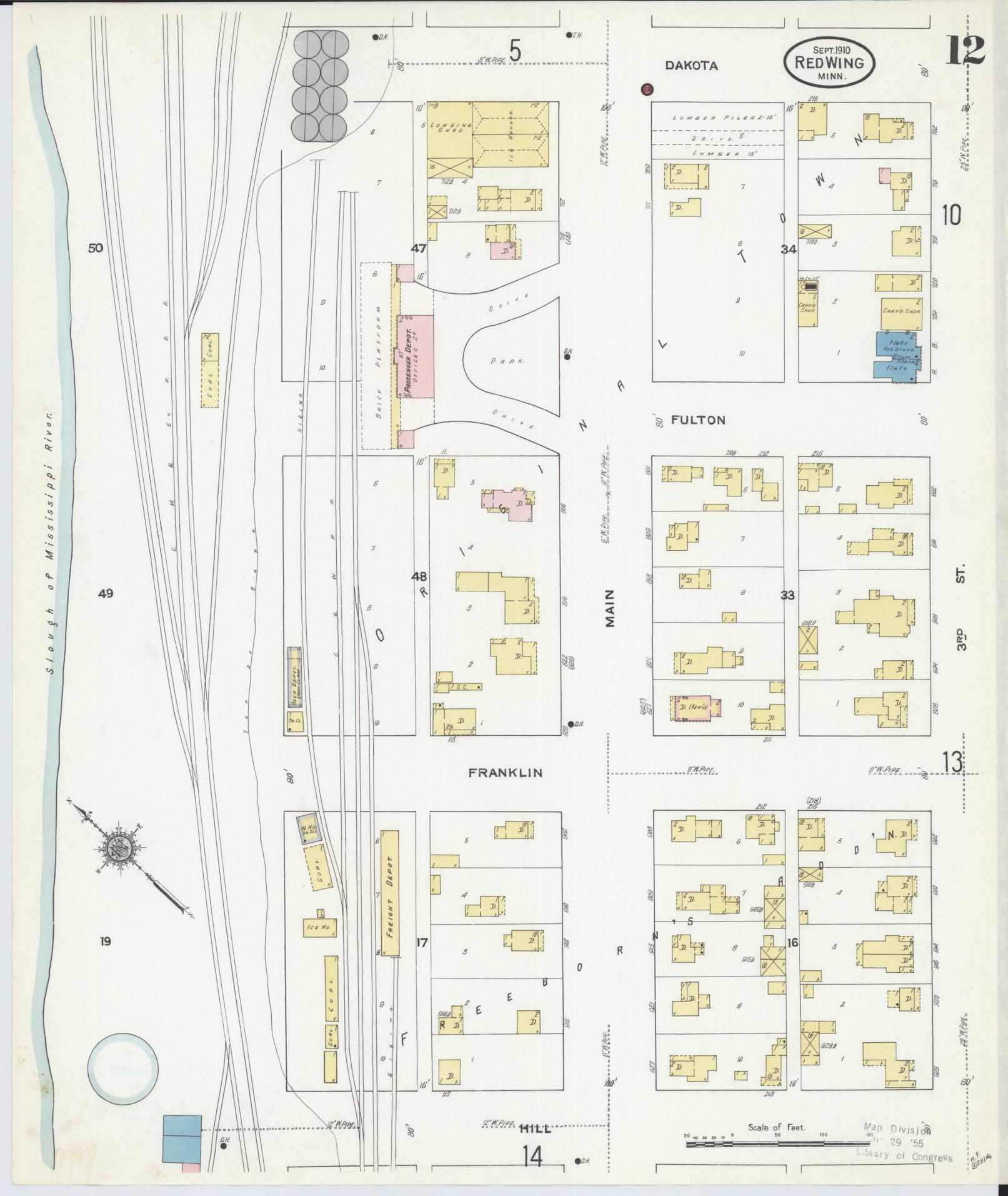 Sanborn Fire Insurance Map from Red Wing, Goodhue County, Minnesota (1910), Sheet #0012 - Historic Sanborn Fire Insurance Map Print, vintage old map wall art, antique decor, genealogy gift, Minnesota Minnesota map