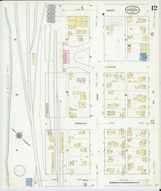 Sanborn Fire Insurance Map from Red Wing, Goodhue County, Minnesota (1910), Sheet #0012 - Historic Sanborn Fire Insurance Map Print, vintage old map wall art, antique decor, genealogy gift, Minnesota Minnesota map
