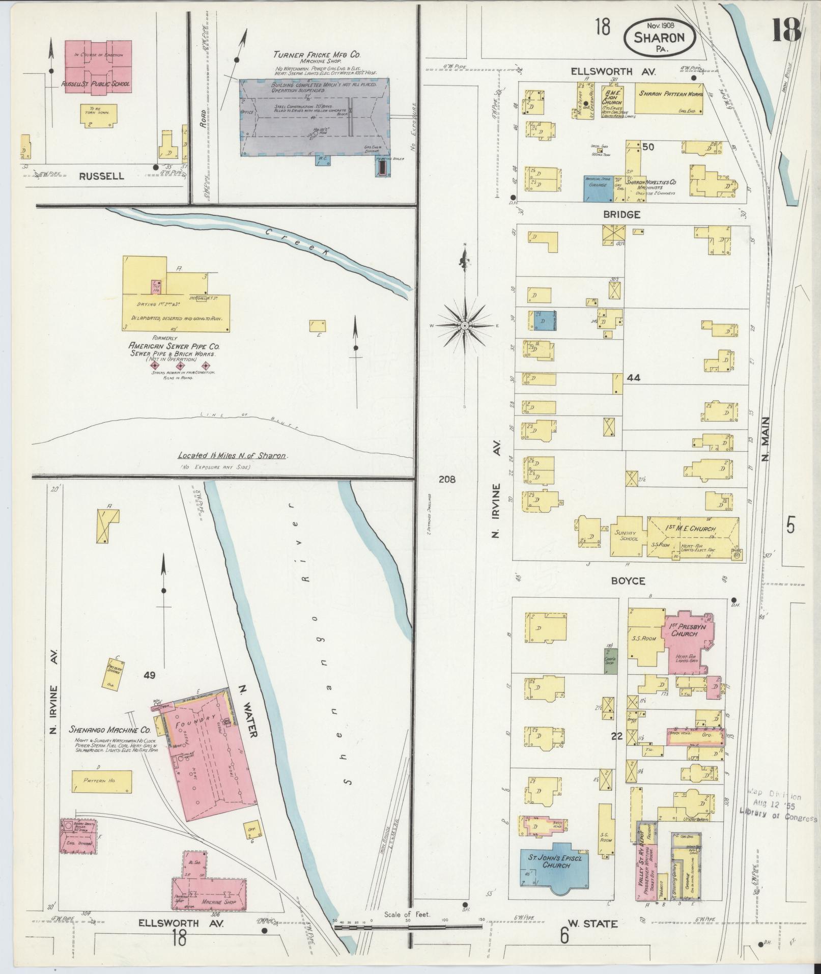 Sanborn Fire Insurance Map from Sharon, Mercer County, Pennsylvania (1908), Sheet #0018 - Complete Map Set gallery image, historic Sanborn map, vintage wall art, Pennsylvania Pennsylvania