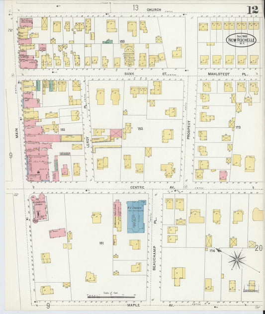 Sanborn Fire Insurance Map from New Rochelle, Westchester County, New York (1903), Sheet #0012 - Historic Sanborn Fire Insurance Map Print, vintage old map wall art, antique decor, genealogy gift, New York New York map